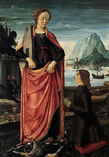 Domenico Ghirlandaio St Barbara Crushing her Infidel Father, with a Kneeling Donor China oil painting art